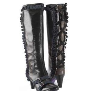 Bobbi Bleu Leather Boot Size 7.5 Lace Up Ruffle Steampunk Goth Lolita Victorian